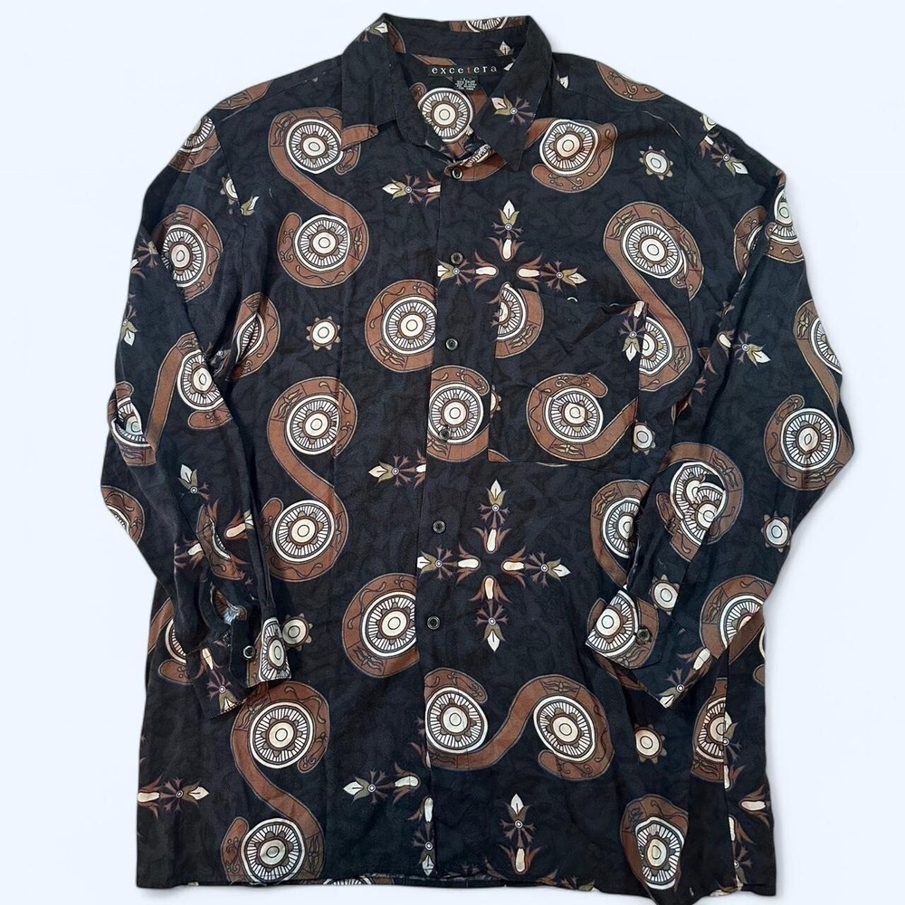 Vintage 90s Button Up Collared Shirt Unique 90s Pattern Vintage Button Up Shirt